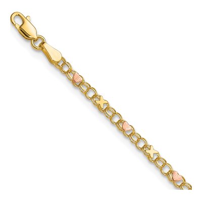 14K Two-Tone Gold X-And-Heart Anklet
