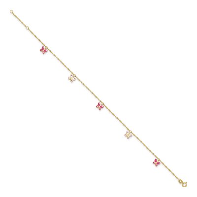14K Yellow Gold Pink Enamel Butterfly Anklet – view 3