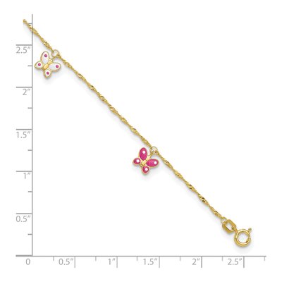 14K Yellow Gold Pink Enamel Butterfly Anklet – view 5