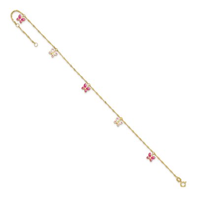 14K Yellow Gold Pink Enamel Butterfly Anklet – view 8