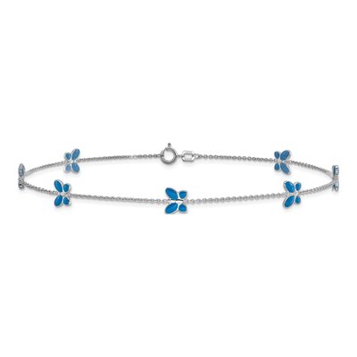 14K White Gold Blue Enamel Butterfly Anklet – view 4