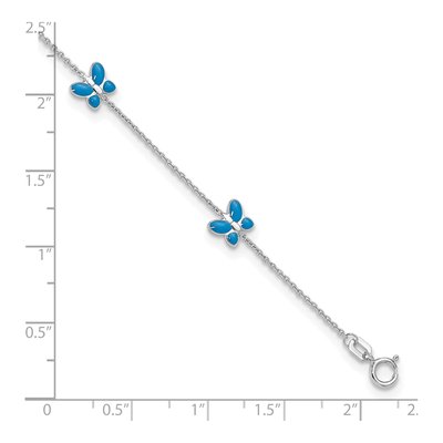 14K White Gold Blue Enamel Butterfly Anklet – view 5