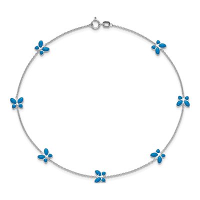 14K White Gold Blue Enamel Butterfly Anklet – view 6