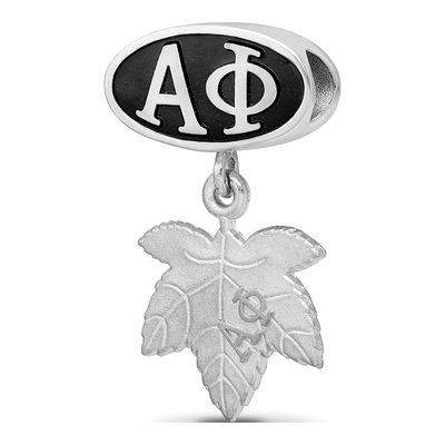Alpha Phi Sterling Silver Sorority Greek Letters Enameled Oval Dangle Bead