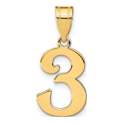 14K Yellow Gold Number 3 Pendant