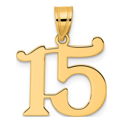 14K Yellow Gold Number 15 Pendant