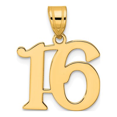 14K Yellow Gold Number 16 Pendant