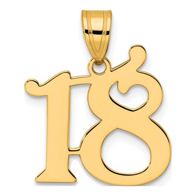14K Yellow Gold Number 18 Pendant
