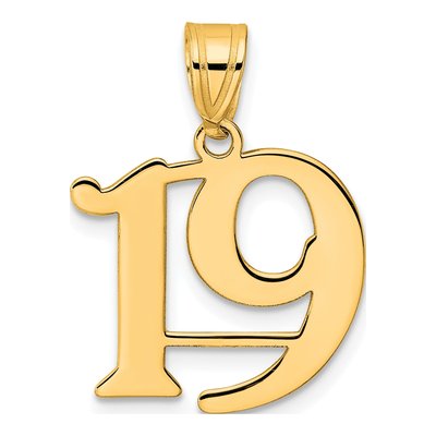 14K Yellow Gold Number 19 Pendant
