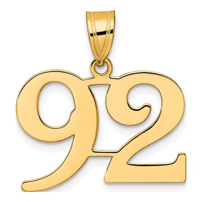 14K Yellow Gold Number 92 Pendant