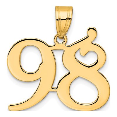 14K Yellow Gold Number 98 Pendant