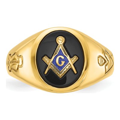 Men's 14K Yellow Gold Onyx Masonic Ring – view 4
