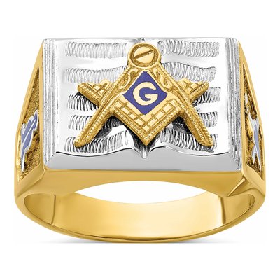 Men's 14K Two-Tone Gold Masonic Blue Lodge Ring