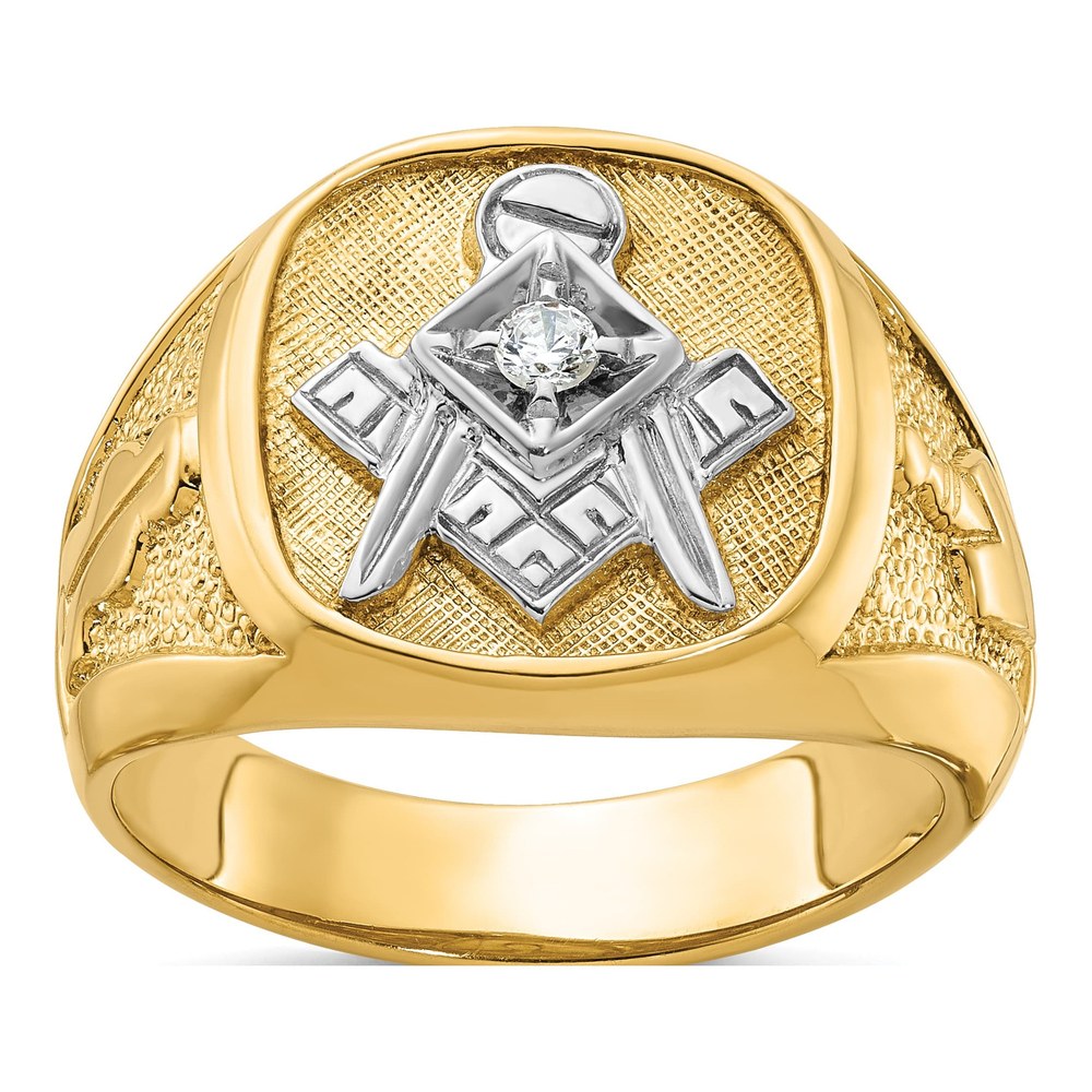 Ibgoodman 14K With White Rhodium Men's Polished And Textured 0.07ct Diamond Blue Lodge Master Masonic Ring