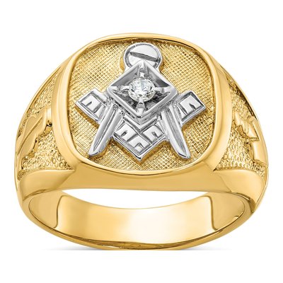 Men's 14K Yellow Gold 1/15 ct tw Diamond Masonic Master Ring