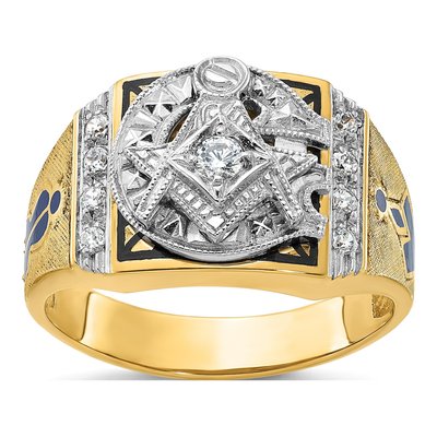 Men's 14K Two-Tone Gold Masonic Diamond Ring Mounting
