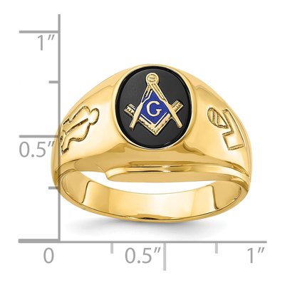 Men's 14K Yellow Gold Onyx Lodge Masonic Ring – view 3