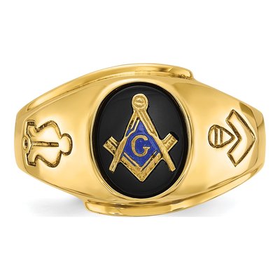Men's 14K Yellow Gold Onyx Lodge Masonic Ring – view 6