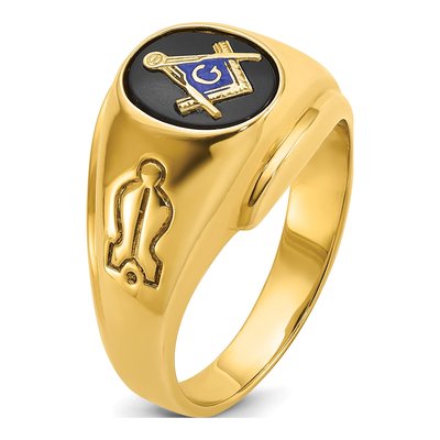 Men's 14K Yellow Gold Onyx Lodge Masonic Ring – view 8