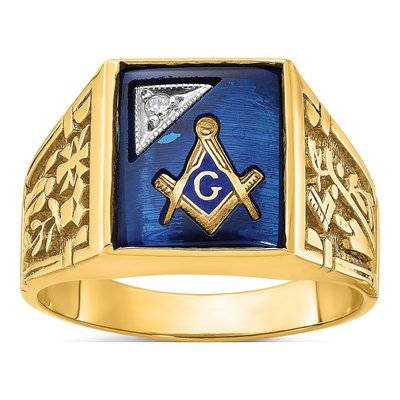 Men's 10K Two-Tone Gold Diamond Masonic Ring