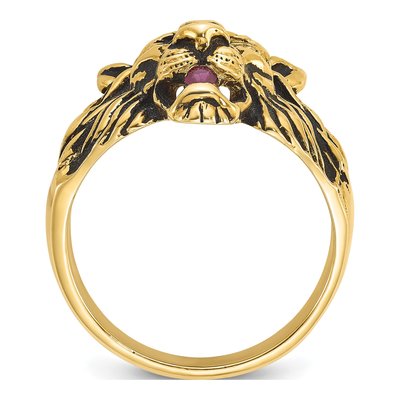 Men's 10K Yellow Gold 1/20 ct tw Ruby & Diamond Lion Ring – view 2