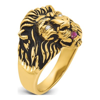 Men's 10K Yellow Gold 1/20 ct tw Ruby & Diamond Lion Ring – view 8