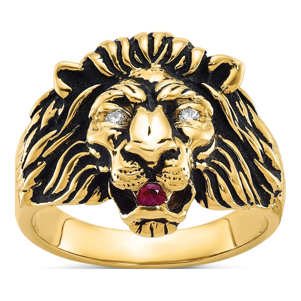 Ib Goodman 10K Mens 1/20 Carat Diamond And Ruby Antiqued Lion Complete Ring