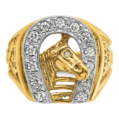 Men's 10K Two-Tone Gold Diamond Horse Horseshoe Ring Mounting – view 6