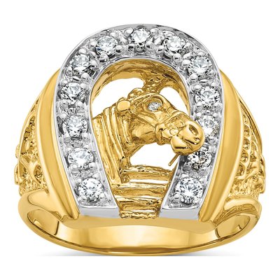 Men's 10K Two-Tone Gold Diamond Horse Horseshoe Ring Mounting