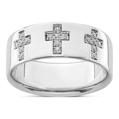 Men's 14K White Gold 1/5 ct tw Lab-Grown Diamond Cross Ring