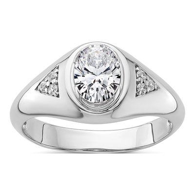 Men's 14K White Gold Lab-Grown Diamond Oval Center Ring Semi-Mount