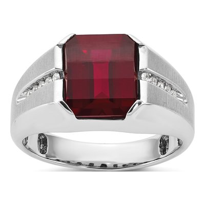 Men's 14K White Gold Garnet Diamond Ring Mounting