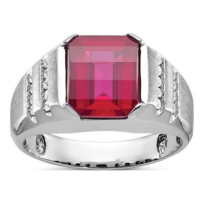 Men's 14K White Gold Ruby Diamond Ring Mounting