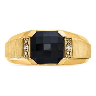 Men's 10K Yellow Gold Onyx & Diamond Ring – view 4