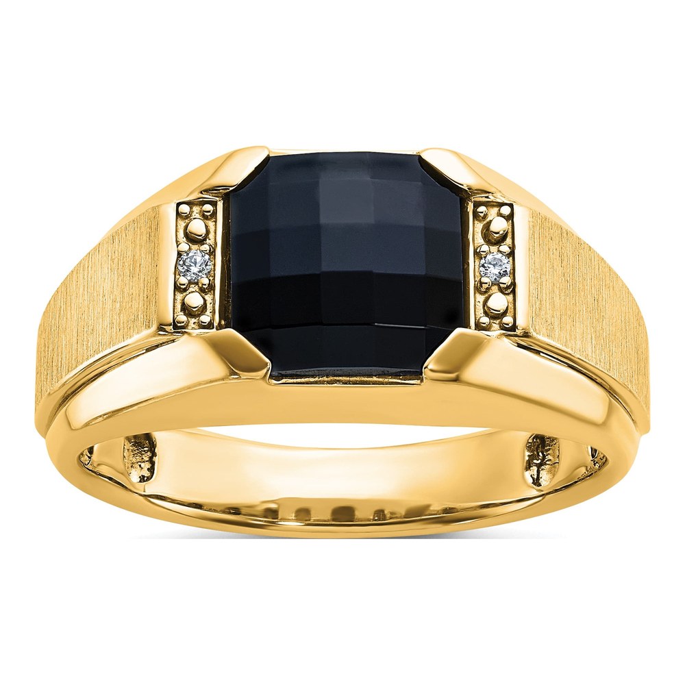 Ibgoodman 10K Men's Polished And Satin Onyx And .02 Carat A Quality Diamond Ring