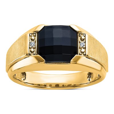 Men's 10K Yellow Gold Onyx & Diamond Ring