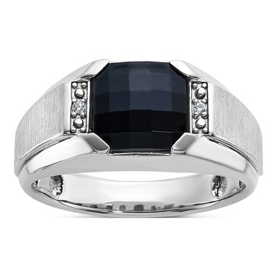 Men's 14K White Gold Onyx & Diamond Ring