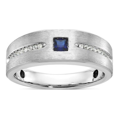 Men's 14K White Gold Sapphire Diamond Ring Mounting
