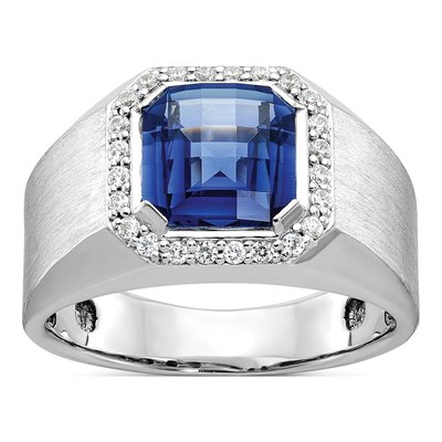Men's 14K White Gold 1/3 ct tw Lab-Created Sapphire & Diamond Ring