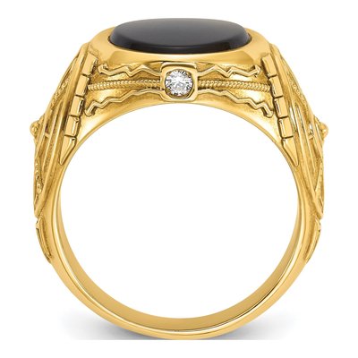 Men's 14K Yellow Gold 1/10 ct tw Onyx & Diamond Oval Ring – view 2
