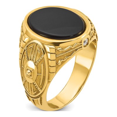 Men's 14K Yellow Gold 1/10 ct tw Onyx & Diamond Oval Ring – view 8