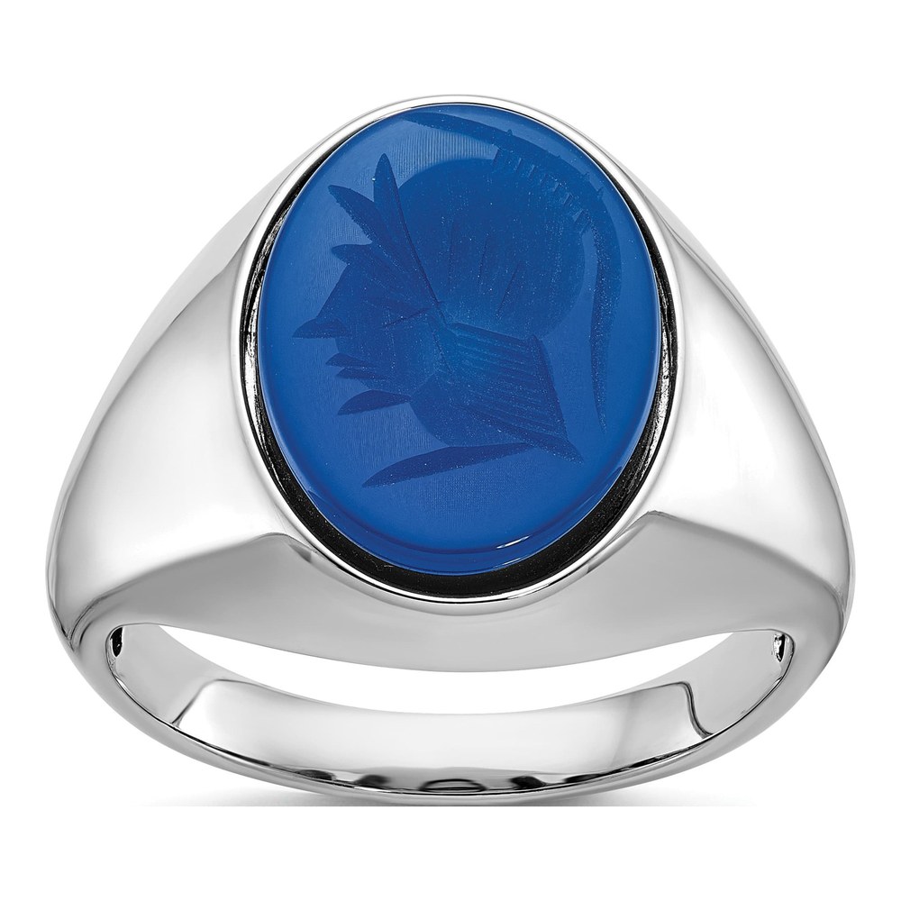 Ib Goodman 14K White Gold Rhodium-Plated Mens Oval Blue Agate Complete Ring