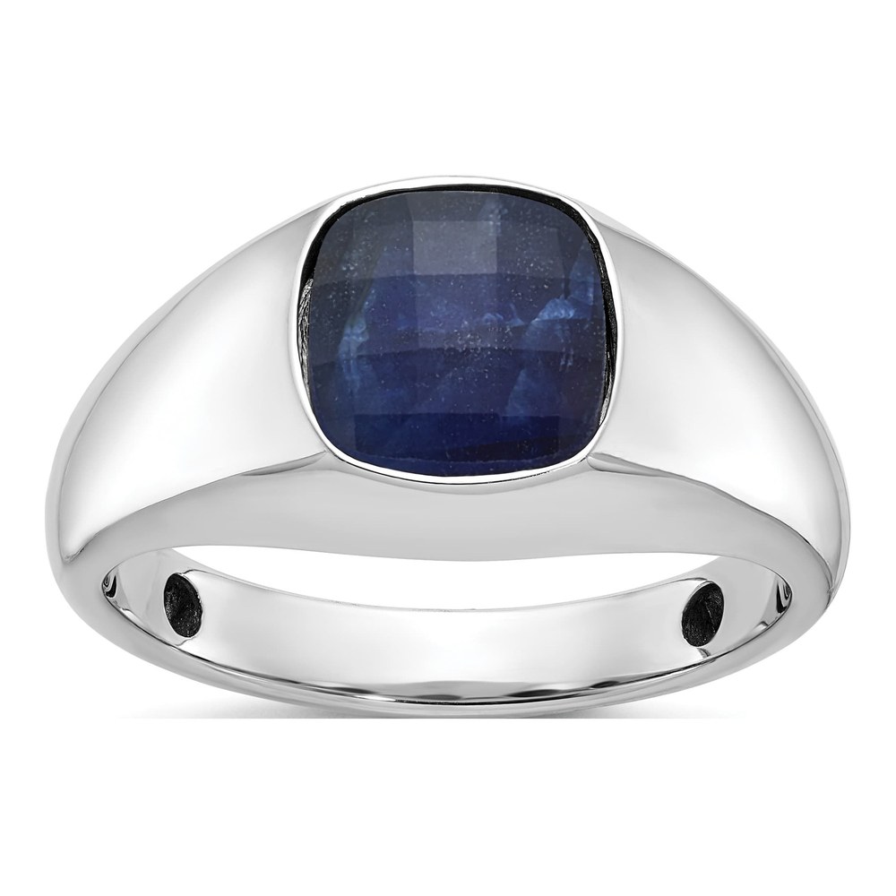Men's 10K White Gold Lab Sapphire Ring