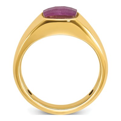 Men's 10K Yellow Gold Lab-Created Ruby Cushion Ring – view 2