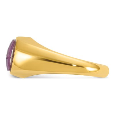 Men's 10K Yellow Gold Lab-Created Ruby Cushion Ring – view 3