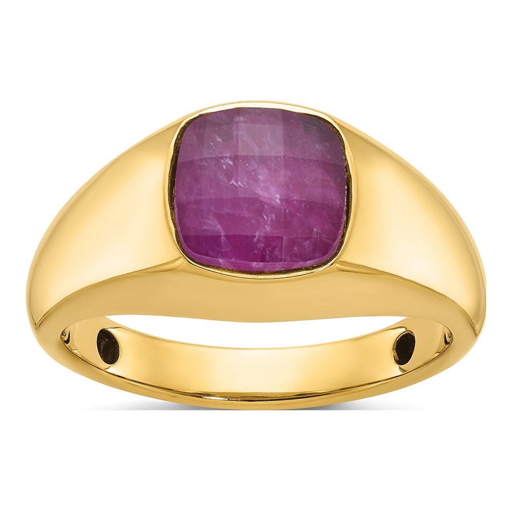 Men's 10K Yellow Gold Lab-Created Ruby Cushion Ring