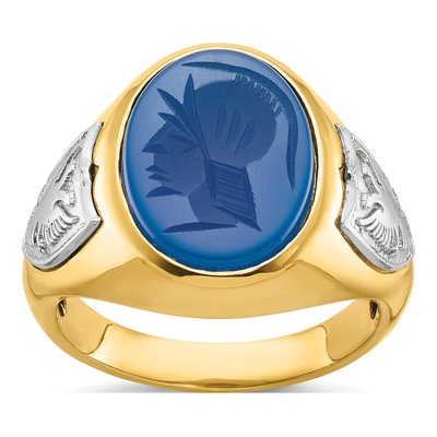 Men's 10K Two-Tone Gold Blue Agate Soldier Ring