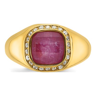 Men's 10K Yellow Gold 1/5 ct tw Ruby Diamond Ring – view 6