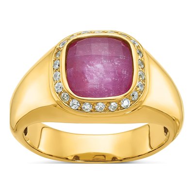 Men's 10K Yellow Gold 1/5 ct tw Ruby Diamond Ring