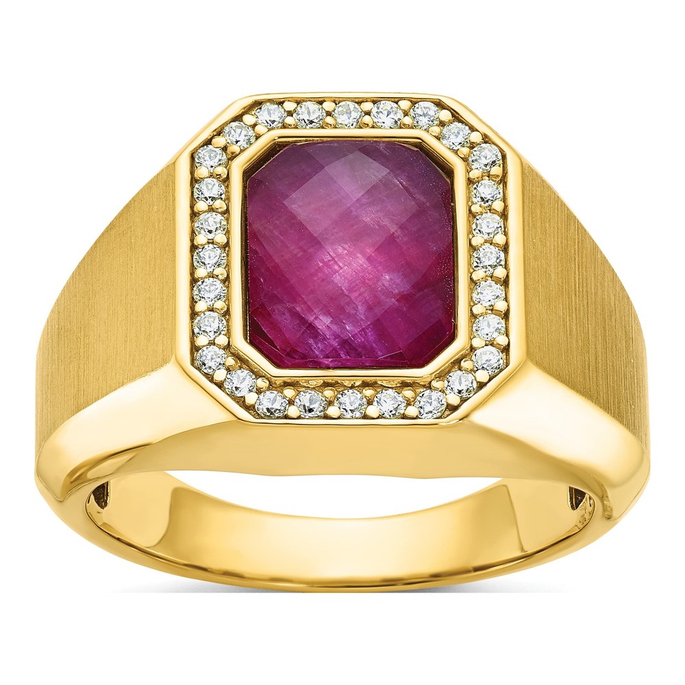 Ib Goodman 14K Mens Satin Octagon Ruby Doublet Stone And 1/4 Carat Diamond Complete Ring